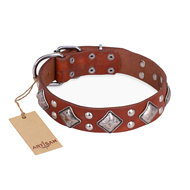 "Magic Squares" FDT Artisan Lordly Tan Leather Rottweiler Collar "Magic Squares" FDT Artisan Lordly Tan Leather Rottweiler Collar