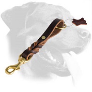Short Leather Rottweiler Leash with Braided Decoration