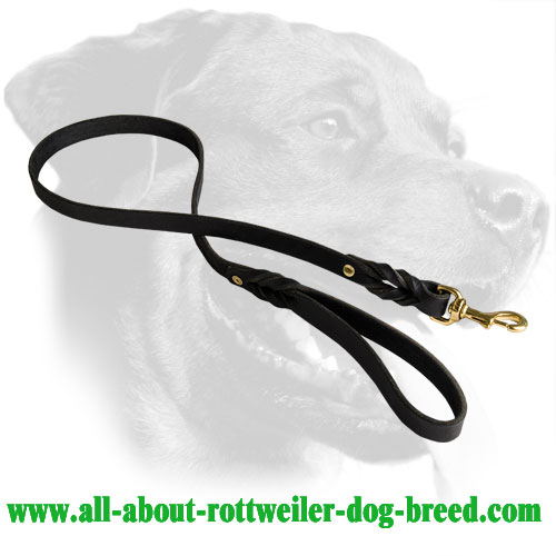 Leather Rottweiler Leash with Braided Decorations