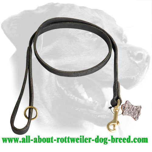 Leather Rottweiler Leash Equipped with Brass Snap Hook