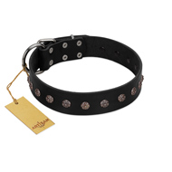 "Flower Rhapsody" FDT Artisan Premium Quaulity Black Leather Rottweiler Collar