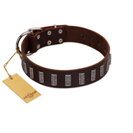 "Brown Lace" Handmade FDT Artisan Brown Leather Rottweiler Collar for Everyday Walks