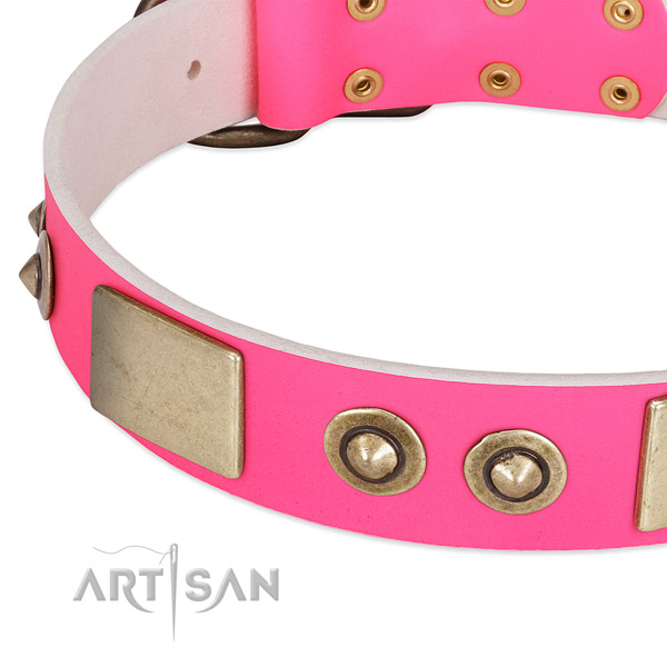 Corrosion resistant decorations on full grain genuine leather dog collar for your doggie