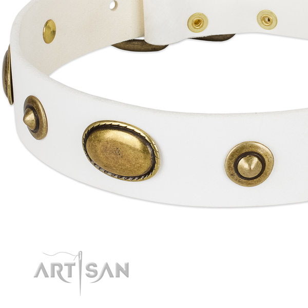 Strong D-ring on full grain genuine leather dog collar for your pet