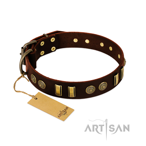 Rust resistant buckle on full grain natural leather dog collar for your pet