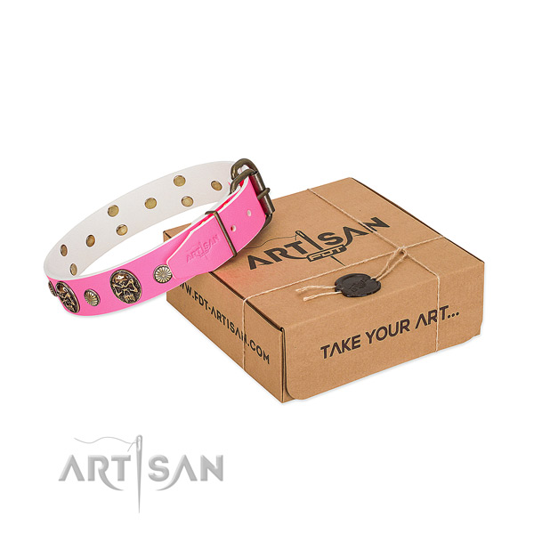 Strong traditional buckle on full grain leather dog collar for your doggie