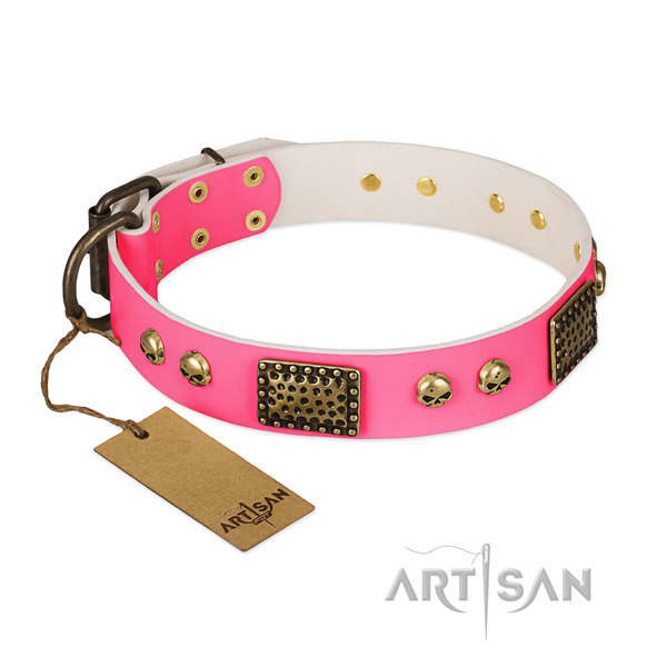 Adjustable genuine leather dog collar for basic training your doggie