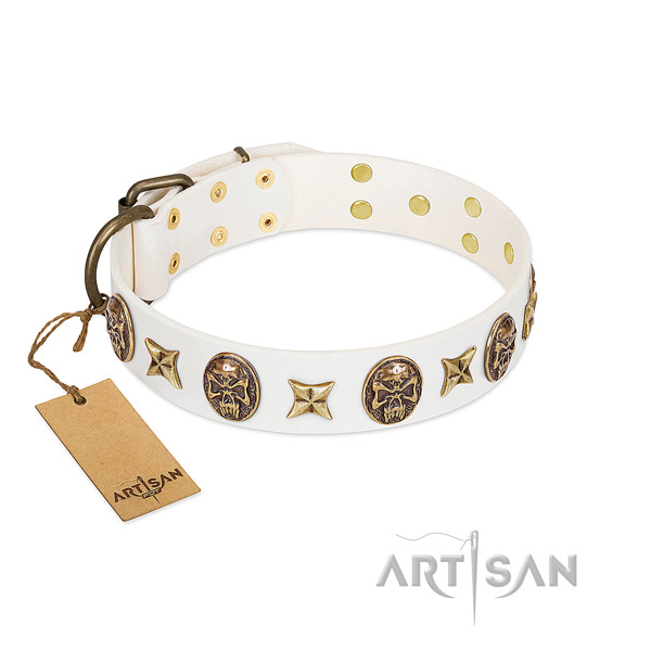 Adjustable genuine leather dog collar for basic training
