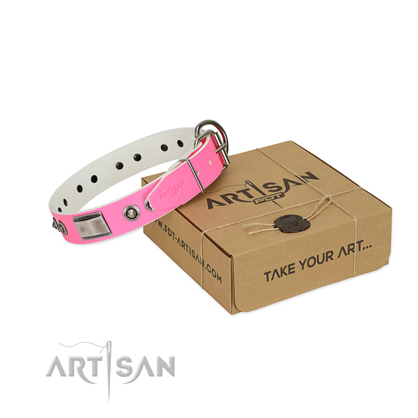 Exquisite full grain genuine leather collar with studs for your pet