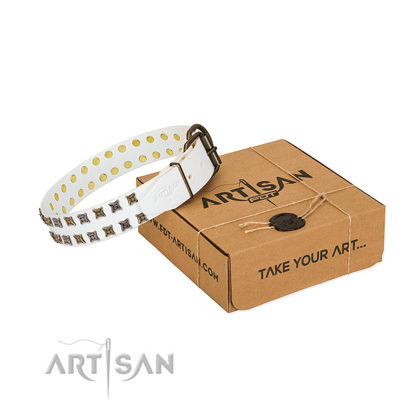 Gentle to touch full grain natural leather dog collar handmade for your four-legged friend