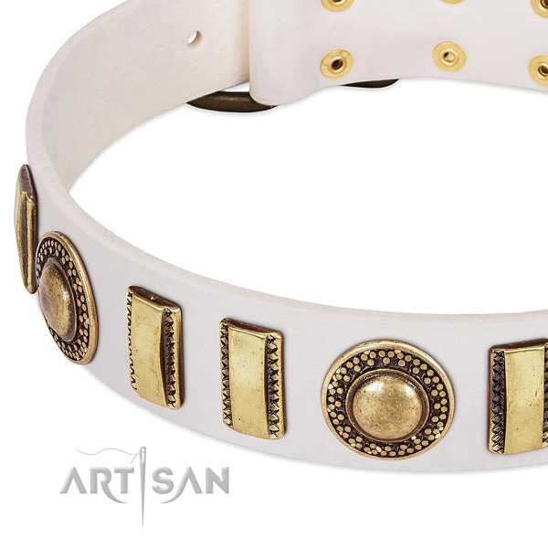 Top rate natural leather dog collar with durable buckle