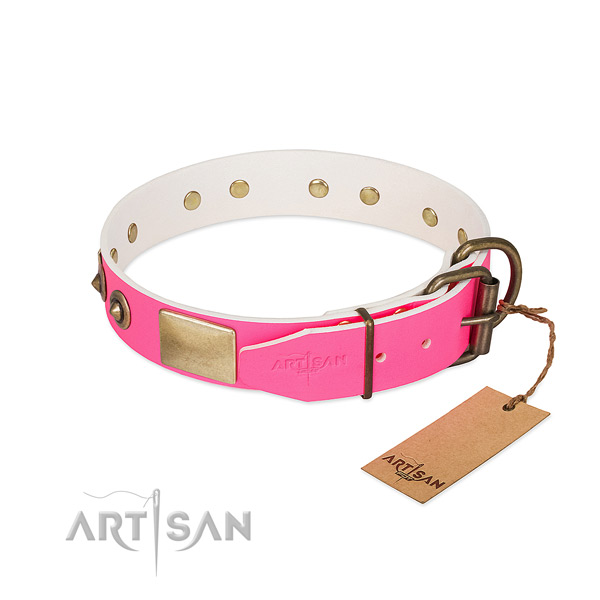 Corrosion proof buckle on genuine leather dog collar for your doggie