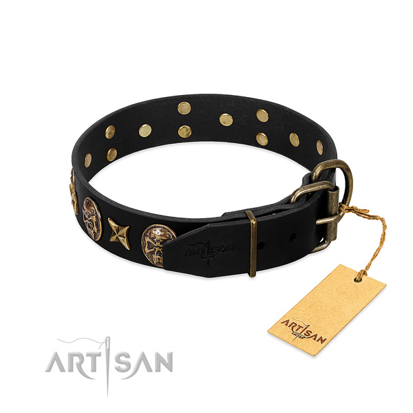 Corrosion resistant fittings on natural genuine leather dog collar for your four-legged friend