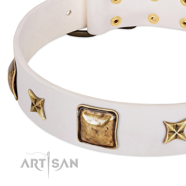 Rust resistant hardware on leather dog collar for your canine