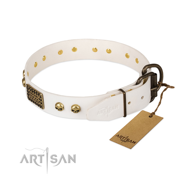 Easy adjustable full grain leather dog collar for everyday walking your pet