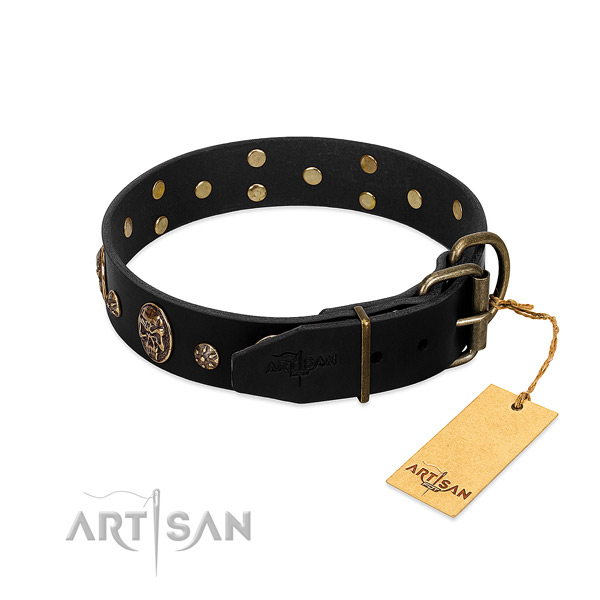 Corrosion proof studs on full grain natural leather dog collar for your pet