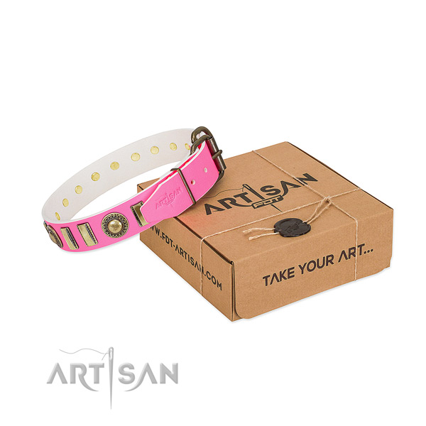Top notch full grain genuine leather dog collar created for your four-legged friend