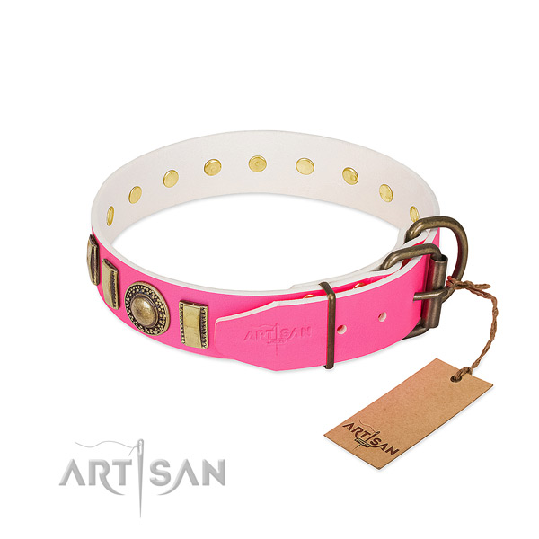 Soft natural leather dog collar made for your dog