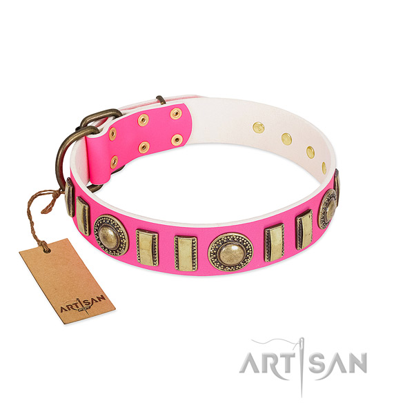 Handcrafted full grain genuine leather dog collar with rust resistant hardware