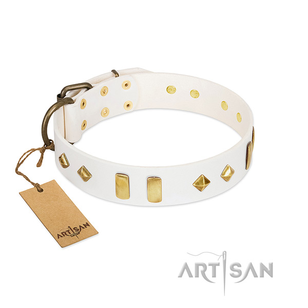 Fancy walking soft to touch full grain natural leather dog collar with decorations