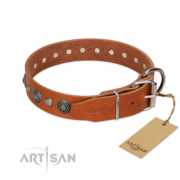 Soft to touch Full grain natural leather dog collar with rust resistant traditional buckle