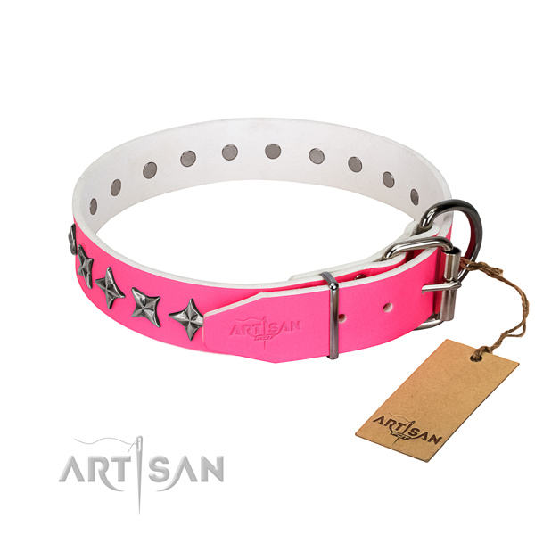 High quality leather dog collar with fashionable decorations