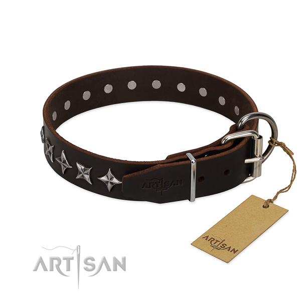 Comfortable wearing decorated dog collar of top notch full grain natural leather