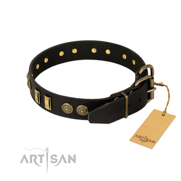 Strong studs on full grain leather dog collar for your doggie