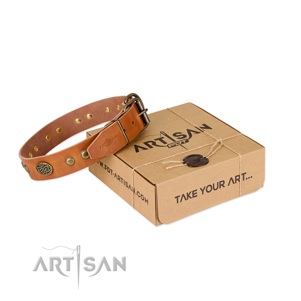 Rust-proof decorations on full grain genuine leather dog collar for your pet