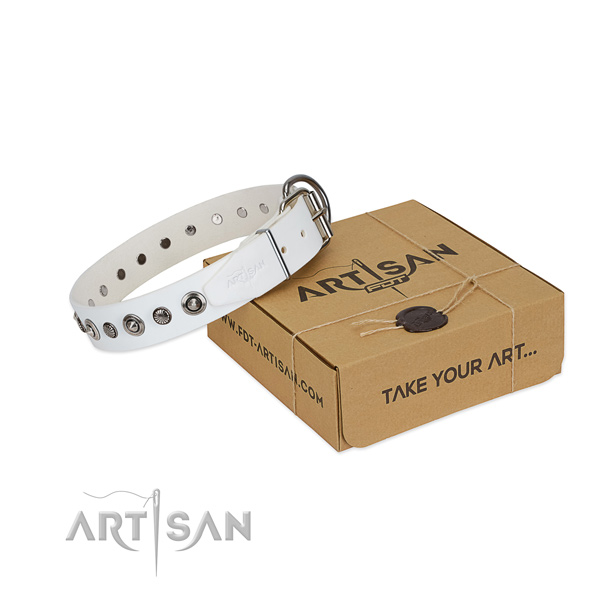 Quality full grain leather dog collar with fashionable decorations