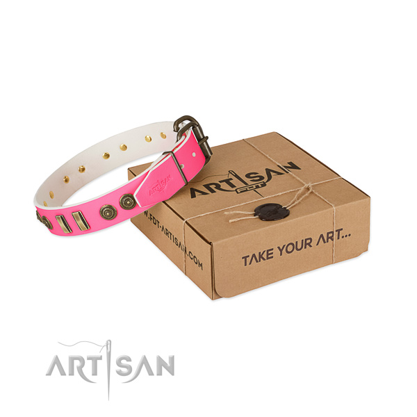 Durable buckle on full grain leather dog collar for your canine