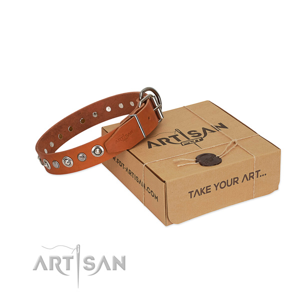 Top quality genuine leather dog collar with remarkable decorations