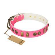 "Pink Amulet" FDT Artisan Leather Rottweiler Collar with Old Bronze-like Plates and Circles "Pink Amulet" FDT Artisan Leather Rottweiler Collar with Old Bronze-like Plates and Circles