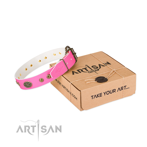 Reliable hardware on full grain leather dog collar for your pet