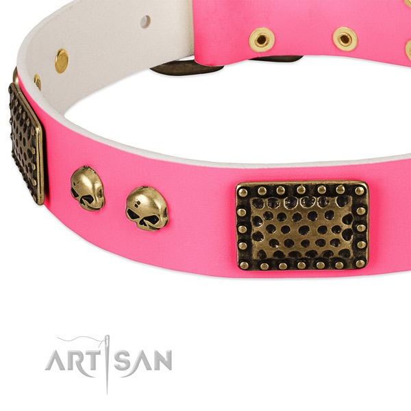 Rust resistant D-ring on full grain leather dog collar for your canine