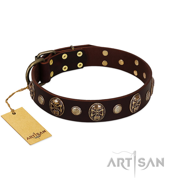 Impressive full grain natural leather dog collar for handy use