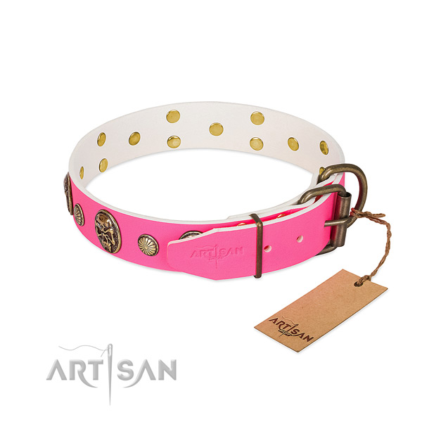 Rust-proof hardware on natural genuine leather dog collar for your canine