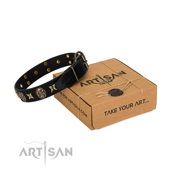Handcrafted natural genuine leather collar for your handsome pet