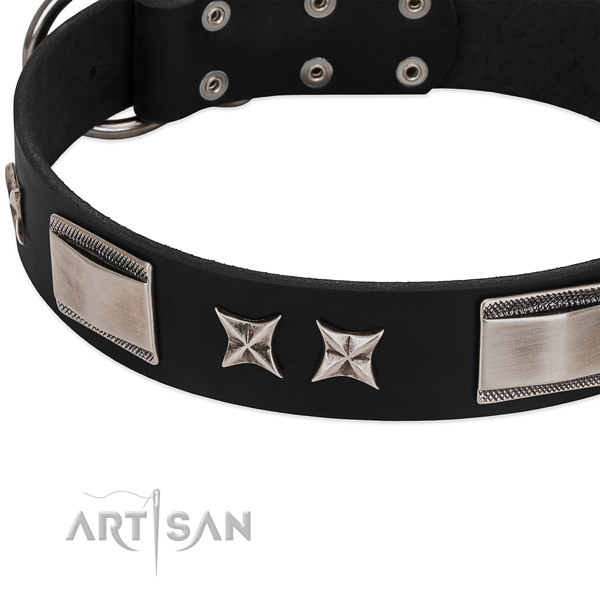 Top rate full grain genuine leather dog collar with rust-proof buckle