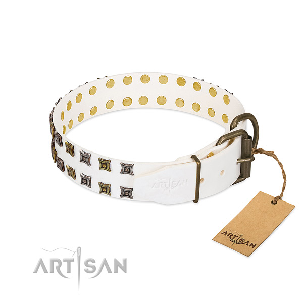 Strong natural leather dog collar made for your four-legged friend