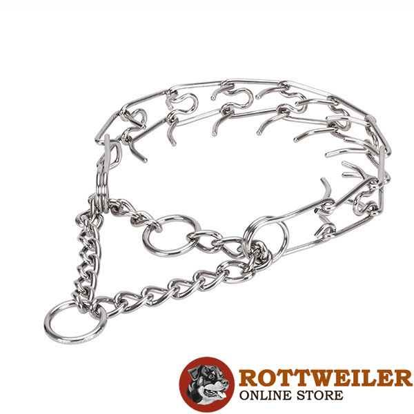 Prong collar of rust resistant stainless steel for badly behaved canines