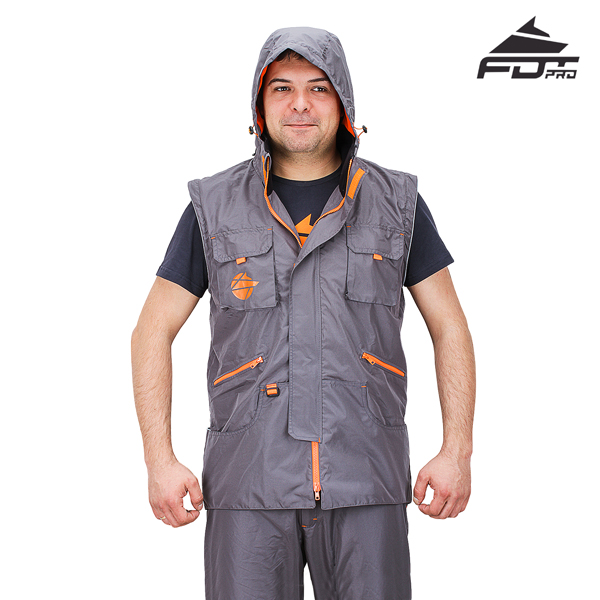 Dog Tracking Jacket of Grey Color FDT Pro Design with Reliable Hood