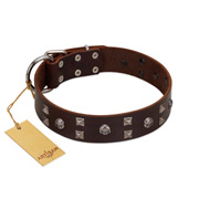 "Brown Shadow" Designer Handmade FDT Artisan Brown Leather Rottweiler Collar