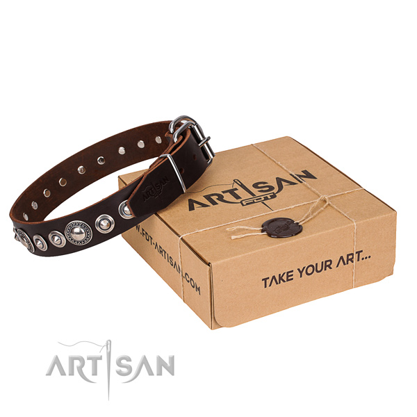 Perfect fit full grain natural leather dog collar for daily walking