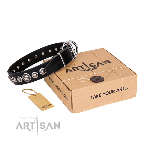 Stylish design genuine leather dog collar for daily use