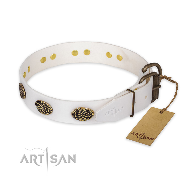 Walking full grain genuine leather collar with adornments for your pet