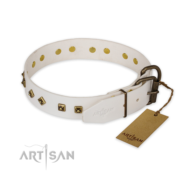Handy use full grain leather collar with studs for your pet