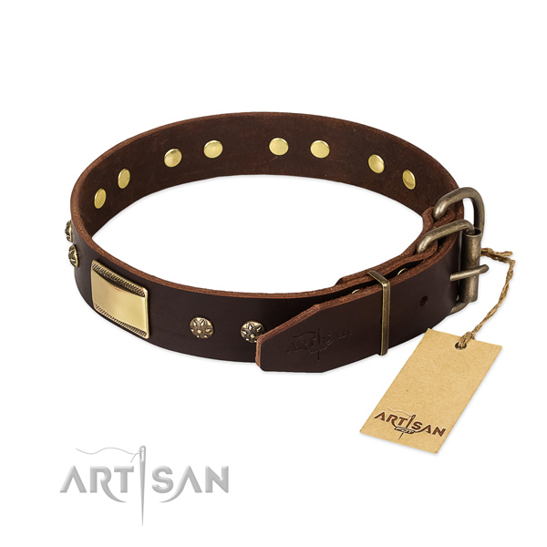 Handy use genuine leather collar with decorations for your dog