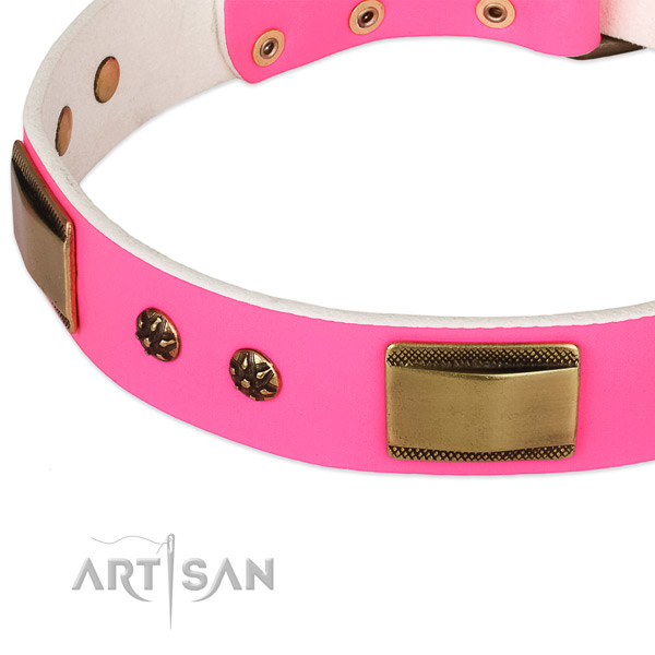 Handy use genuine leather collar with strong buckle and D-ring