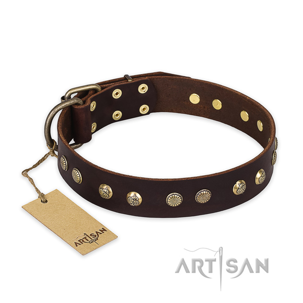 Trendy design adornments on genuine leather dog collar